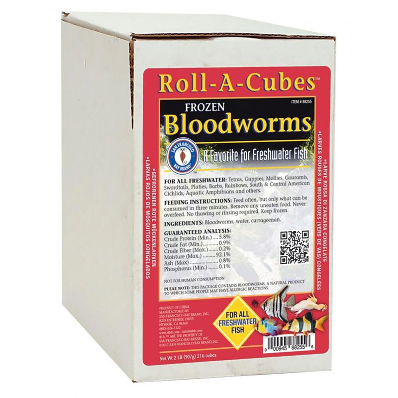 Frozen Bloodworms Fish Food (2 lb - 216 cubes) - San Francisco Bay Brand