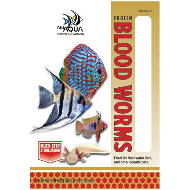 Frozen Bloodworms  Fish Food (32 cubes, 3.5 oz) - NuAqua