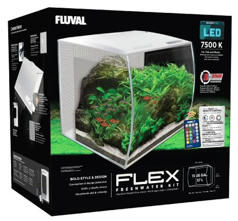 FLEX 57L 15 Gallon Aquarium Kit - WHITE (16" x 15" x 15")  - Fluval