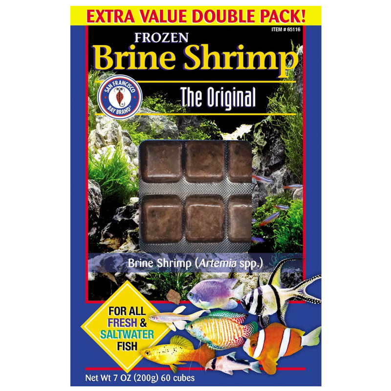 Frozen Brine Shrimp Fish Food (60 cubes - EXTRA Value Double Pack, 7 oz) - San Francisco Bay Brand