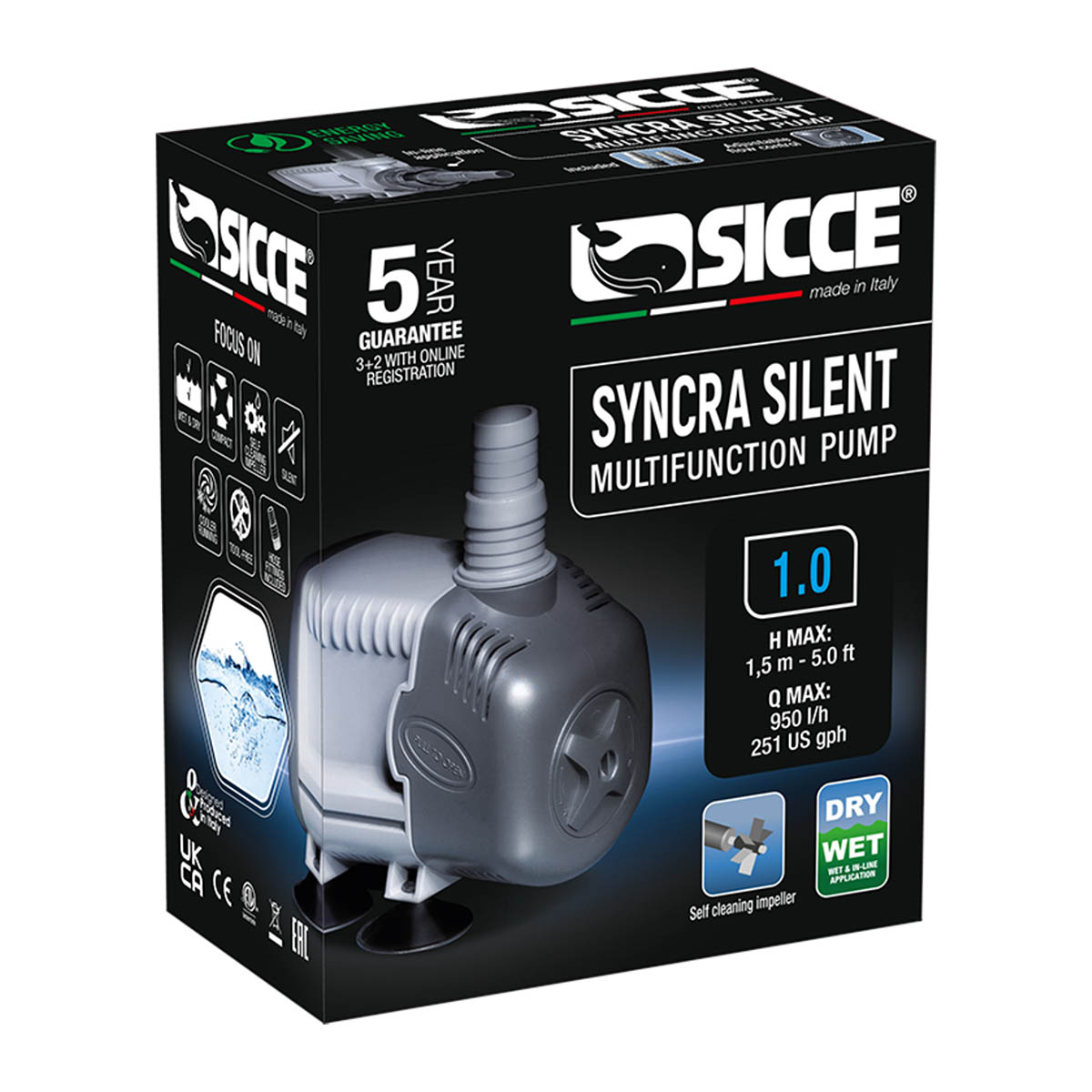 Syncra Silent Water Pump 1.0 (251 gph) 5 ft. Head - Sicce