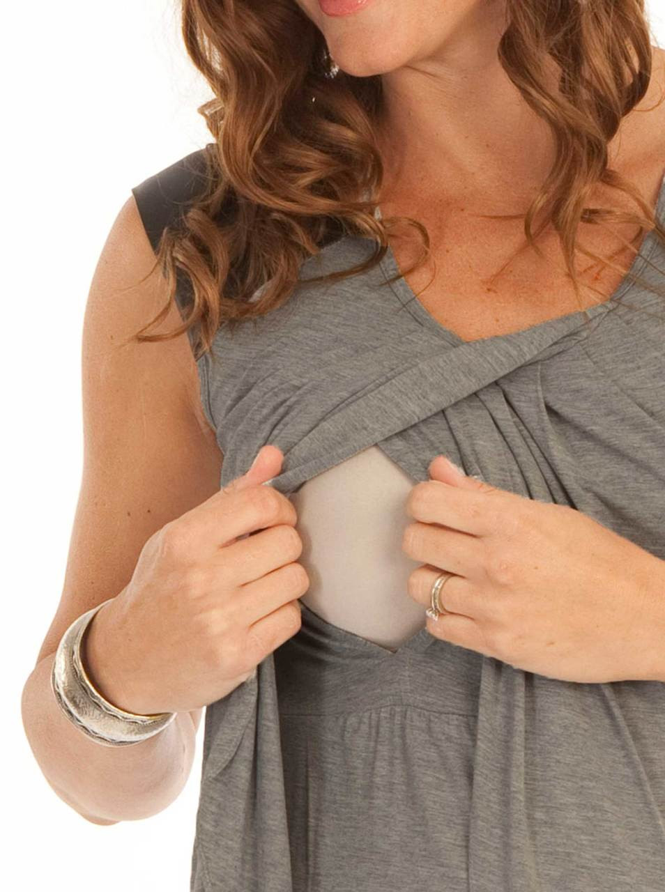 Angel Maternity Petal Nursing Tank with Faux Leather Peekaboo Baby