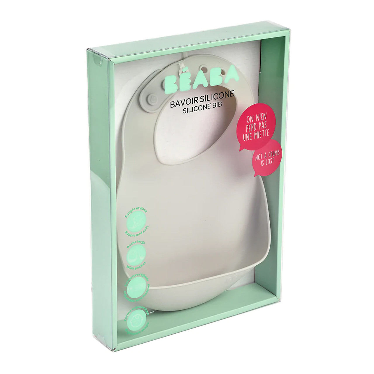 Beaba Light Mist Grey Silicone Bib - Shop Baby Feeding Bibs Online