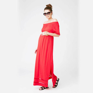 Ripe Maternity Cold Shoulder Maxi Dress Front View | Peekaboo Baby