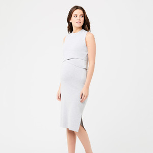 Ripe Maternity Layered Knit Pregnancy Nursing Dress - Silver Marl Ripe Maternity Layered Knit Pregnancy Nursing Dress - Silver Marl