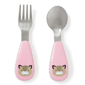 Skip Hop Zoo Leopard Fork and Spoon Set - toddler utensils front view