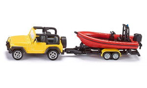 SIKU Jeep Wrangler with speedboat on trailer die-cast 1:87 - full set side view