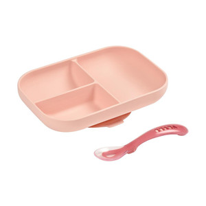 Beaba Silicone Suction Divided Plate Set - Pink Beaba Silicone Suction Divided Plate Set - Pink