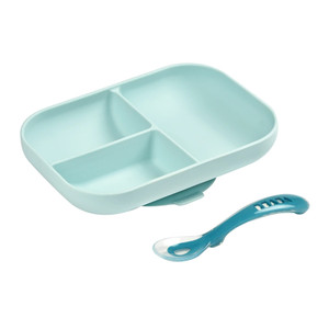 Beaba 4 Piece Silicone Suction Divided Plate Set - Blue- Baby Feeding Beaba 4 Piece Silicone Suction Divided Plate Set - Blue- Baby Feeding