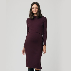 Ripe Maternity Ruby Rib Nursing Dress - Maroon Detail | Peekaboo Baby