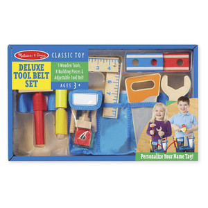 Melissa and Doug Wooden Deluxe Toolbelt Toy Set with adjustable belt and all tools