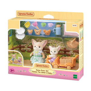 Sylvanian Families Sunny Picnic Set with two Fennec Fox figures, picnic basket, toy truck and accessories in display box