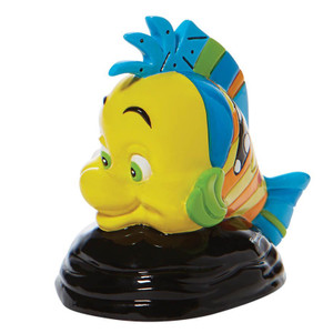 Disney by Britto Flounder mini figurine in bright yellow and blue with colourful striped pattern on black base