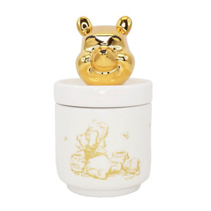 Disney Winnie the Pooh white ceramic collector box with gold bear head lid and illustrated design