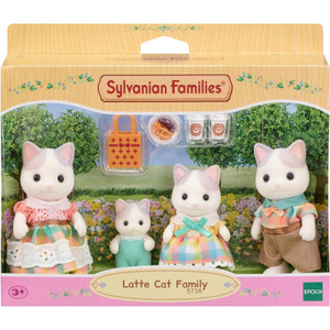 Sylvanian Families Latte Cat Family complete set with father, mother, daughter and baby kitten