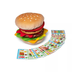 Burger Stacking Game box showing family play illustration and age recommendation