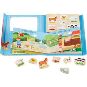Farm Book and Puzzle Play Set box showing product features and age recommendation