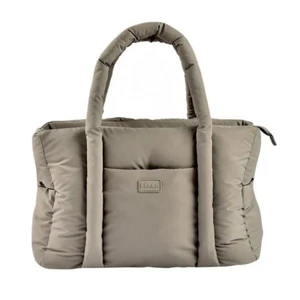 Beaba Puffy Paris changing bag in gazelle taupe colour with quilted padded fabric and dual carry handles on white background