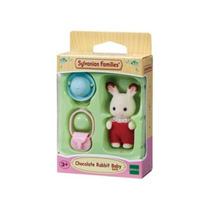 Sylvanian Families Chocolate Rabbit Baby flocked figure with baby outfit
