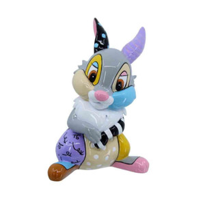 Disney Britto mini Thumper figurine in grey with colourful patchwork design, purple tail and multicoloured feet on white
