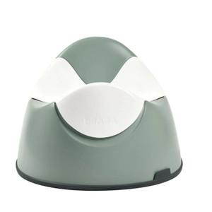 BEABA sage green and white training potty with ergonomic design and non-slip base on white background