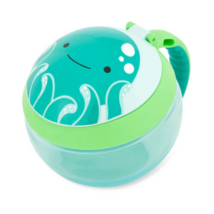 Skip Hop Zoo Octopus Snack Cup toddler hand in silicone opening snack time