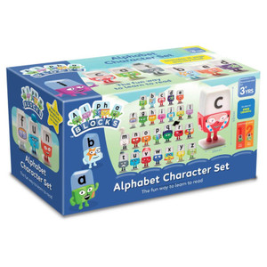 Alphablocks Character Set retail box showing 26 colourful letter block figures, CBeebies logo and ages 3 plus