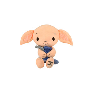 Plush Dobby the house-elf stuffed toy holding a blue sock with Dobby is Free embroidered on his foot