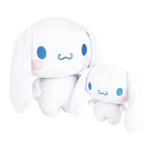 Cinnamoroll super soft squishy plush 26cm shown in two sizes with blue eyes and floppy white ears