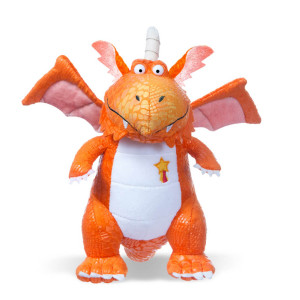 Zog orange dragon soft plush toy 25cm with star badge, white belly and wings - front view