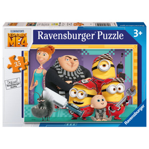 Ravensburger Despicable Me 4 puzzle box showing Gru, Minions and characters, 35 pieces, ages 3+, colourful packaging