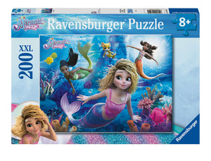 Ravensburger 200 piece Mermaid Magic jigsaw puzzle box showing colourful underwater scene with mermaids, fish and coral