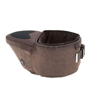 Hippychick mocha brown hipseat baby carrier with padded hip support and adjustable waist belt with black buckle
