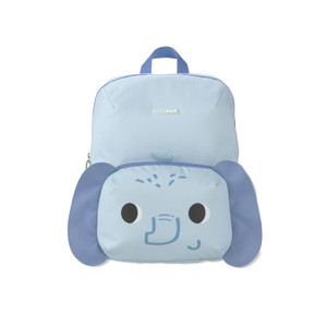 Skip Hop light blue elephant backpack for kids with darker blue ears and cute face design on front pocket