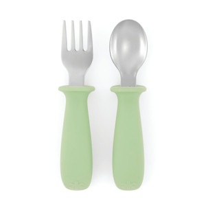 Skip Hop Besties Squad Fork and Spoon Set Green - fork and spoon on white background showing raised handle design