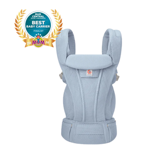 Ergobaby Omni Deluxe Mesh Baby Carrier Serene Blue - product shot with Mum Central 2026 Best Baby Carrier Finalist badge