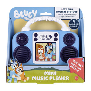 Bluey Mini Music Player - light blue boombox-style music player with dual speakers and Bluey display | Peekaboobaby