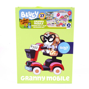 Bluey Granny Mobile Wooden Role-Play Accessory Set - close-up of wooden character figures and accessories | Peekaboobaby