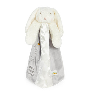 Bunnies By The Bay Grey Buddy Blanket 40cm Lovey - front view showing soft grey velour blanket and cream bunny with embroidered details
