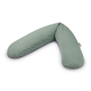 Theraline Original Maternity and Nursing Pillow Melange Green Grey Bamboo - U-shaped pillow on white background showing bamboo fabric texture