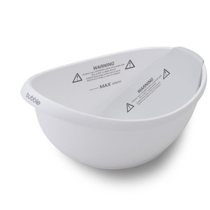 Bubble Cuddle Bath with bath seat in white, right angle showing interior labels
