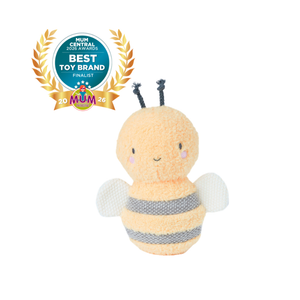 Bubble Bumble the Bee plush toy, cream yellow with grey stripe and antennae