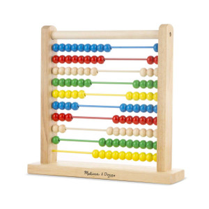 Melissa & Doug wooden abacus with 10 rows of colourful beads in blue, red, natural, green and yellow on wooden frame