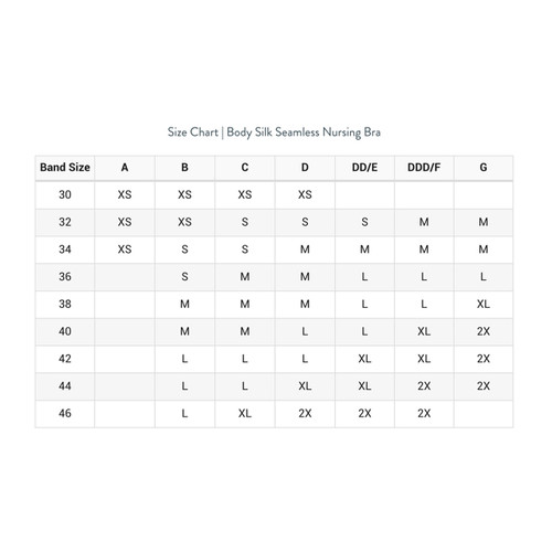 Nursing Bra Size Chart