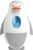 Skip Hop penguin-shaped soap dispenser in white and grey with orange beak and blue belly window on white background