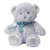 Gund My First Teddy Bear plush toy in soft blue-grey fur with light blue satin ribbon bow and embroidered foot pads