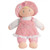 Gund My First Dolly soft blonde baby doll in pink dress with white polka dot sleeves and floral hat embroidery