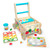 Wooden Grow with Me Grocery Cart all wooden grocery items laid out beside cart