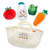 Baby playing with Farmer's Market Fill and Spill tipping basket of soft produce