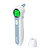 BEABA infrared thermometer in white and blue displaying green digital screen with removable probe cap beside it